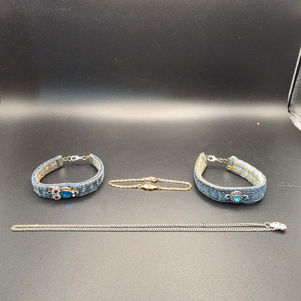 Jewelry Braclet Bundle Womens Blue Gold Silver Excellent Denim Owl Set - Picture 2 of 5